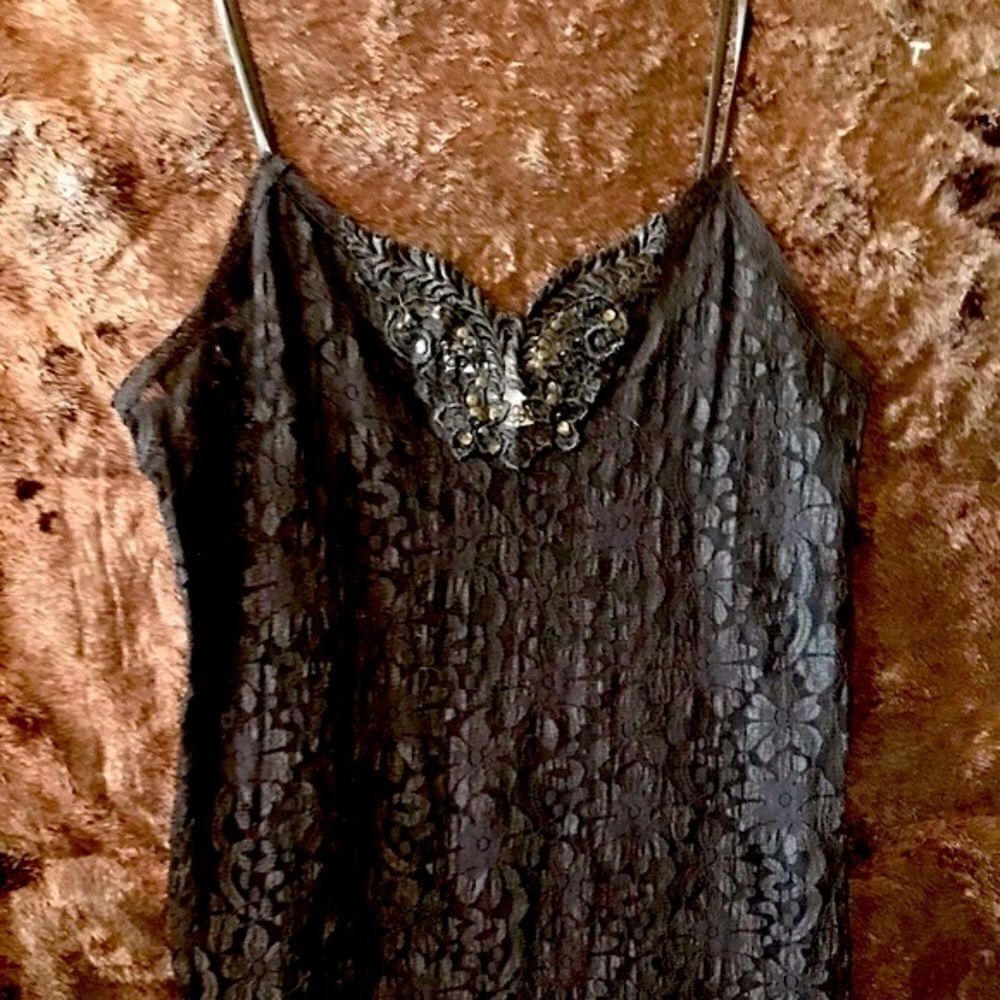 Black Stretch Slip with Beaded Front S